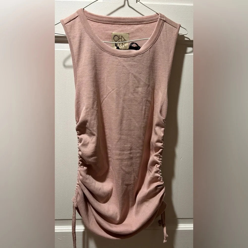 NWT Chaser ribbed drawstring sides muscle tank rose pink size S